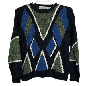Vintage Bramble Lane Metallic Abstract Knit Sweater Oversized Crewneck Size M